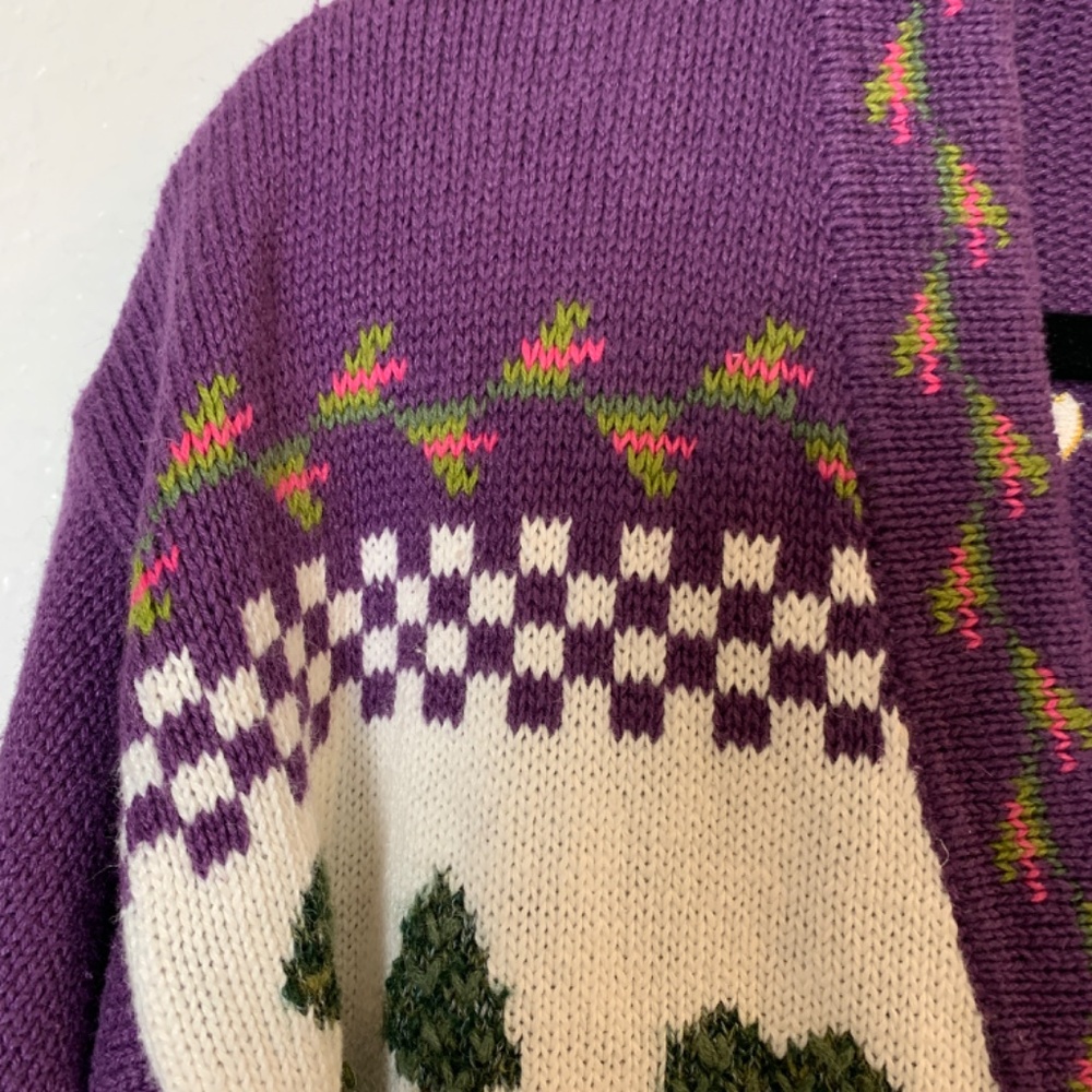 Vintage Quacker Factory Cardigan Sweater Medium Purple Garden Angels Miracles - Picture 5 of 16